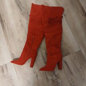 LADIES RED SUEDE THIGH HIGH BOOTS SIZE 8.5